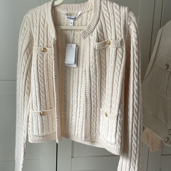 WALTER BAKER Cream Cable Knit Cardigan with Gold Buttons (NWT) - Picture 1 of 17